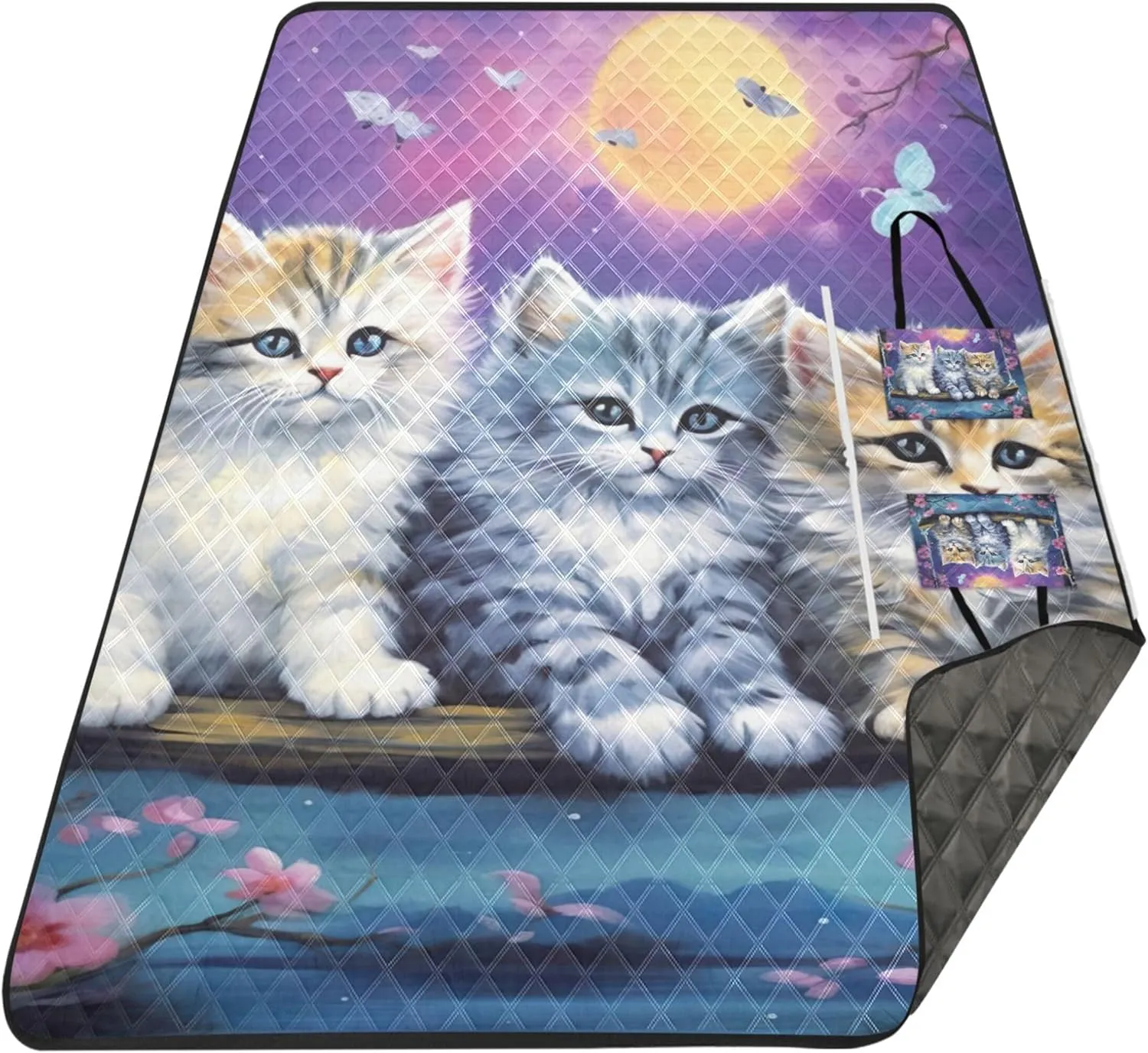 Cute Cats Family Sand Blankets for Beach Sandproof Foldable Picnic Mat Cute Grass Blanket Camping Mat 80" x 60"