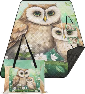 Cute Owls Floral Waterproof Beach Blanket Oversized Pink Picnic Blanket Foldable Outdoor Blanket Camping Mat 80" x 60"
