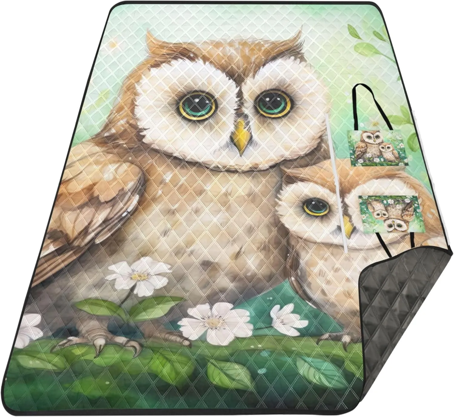 Cute Owls Floral Waterproof Beach Blanket Oversized Pink Picnic Blanket Foldable Outdoor Blanket Camping Mat 80" x 60"