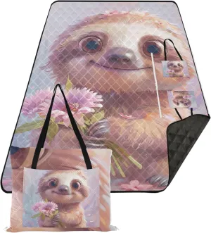 Cute Sloth Cartoon Sand Blankets for Beach Sandproof Cute Picnic Blanket Foldable Print Camping Blankets for Grass 80" x 60"
