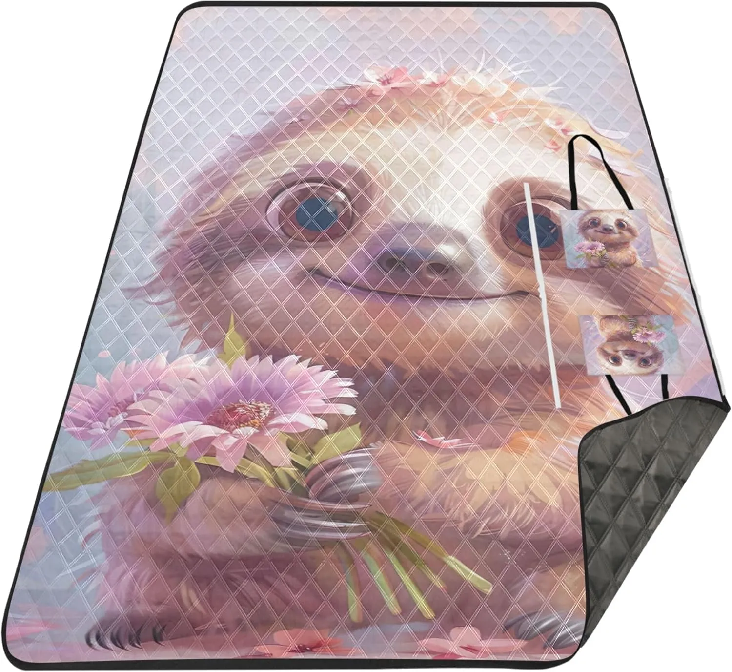 Cute Sloth Cartoon Sand Blankets for Beach Sandproof Cute Picnic Blanket Foldable Print Camping Blankets for Grass 80" x 60"