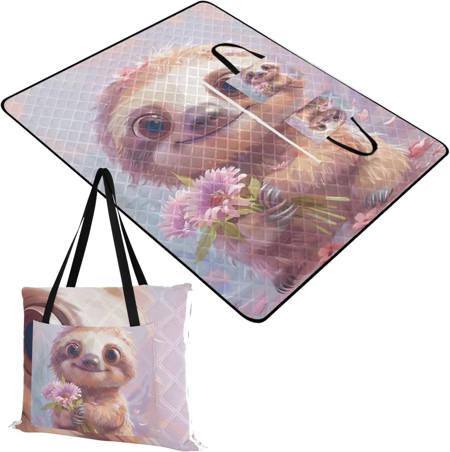 Cute Sloth Cartoon Sand Blankets for Beach Sandproof Cute Picnic Blanket Foldable Print Camping Blankets for Grass 80" x 60"