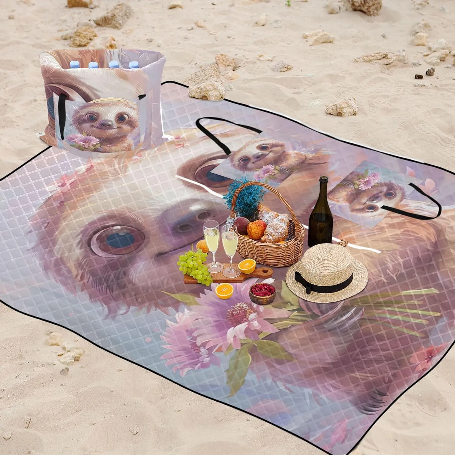 Cute Sloth Cartoon Sand Blankets for Beach Sandproof Cute Picnic Blanket Foldable Print Camping Blankets for Grass 80" x 60"