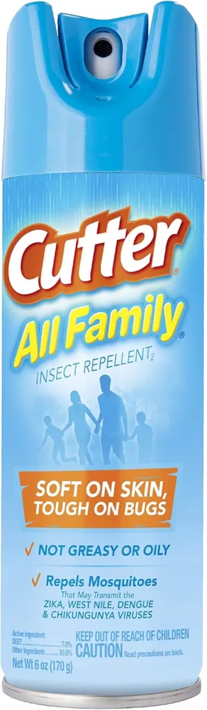 Cutter All Family Insect Repellent 6 Ounces, Aerosol, With 7 Percent DEET, 12 Pack
