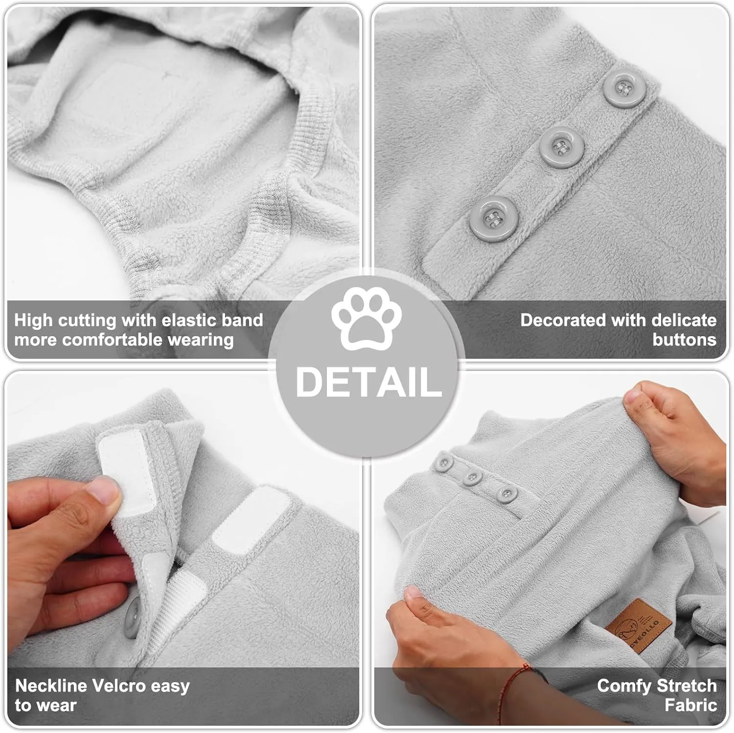 cyeollo Dog Pajamas Fleece Dog Pjs Thermal Dog Onesie Stretchy Jumpsuit Warm Puppy Small Dog Pajamas Cat Apparel Color Grey