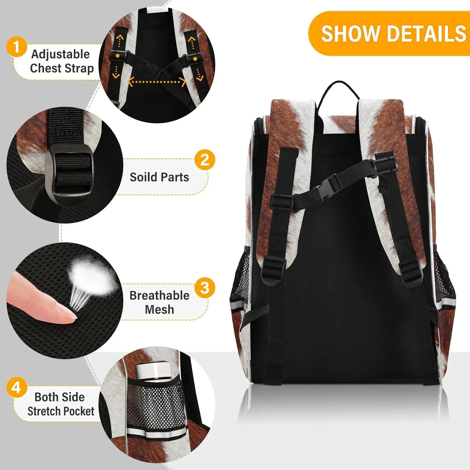 Dairy Cow Skin Print Large Backpacks, Creative Bookbag Lightweight Laptop Computer Bags Durable Travel Casual Daypacks for Teens Colloge Work Business Hiking 16 Inch