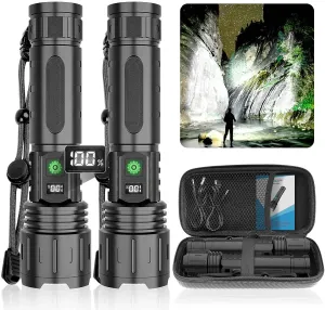 DanByte Rechargeable LED Flashlights High Lumens,1500 Meters Super Bright Tactical Flashlight with 5 Modes,Waterproof,Powerful Handheld Flash Light for Emergencies,Hurricane,Hiking,2PACK