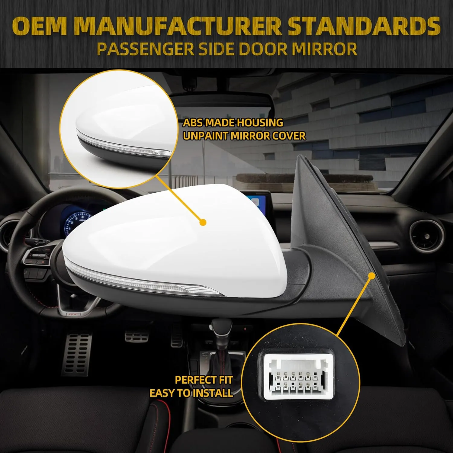 Dasbecan Right Passenger Side Mirror DIY Paintable Compatible With 2019-2024 KIA Forte View Mirror With Power Glass/Heated/Turn Signal/Blind Spot/Manual Folding KI1321225 87620M7070 (8Pins)
