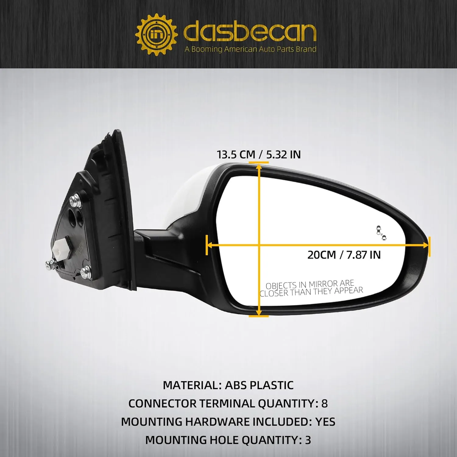Dasbecan Right Passenger Side Mirror DIY Paintable Compatible With 2019-2024 KIA Forte View Mirror With Power Glass/Heated/Turn Signal/Blind Spot/Manual Folding KI1321225 87620M7070 (8Pins)
