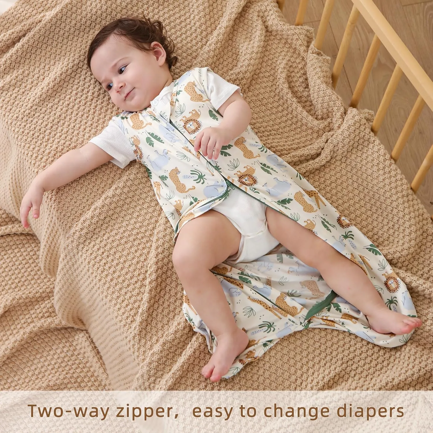 DaysU Baby Sleep Sack 6-12 Months Stretchy, Baby Boy Wearable Blanket 2-Way Zipper TOG 0.5, Breathable Lightweight Baby Sleeping Bag 2 Pack, Jungle & Leaf, Medium