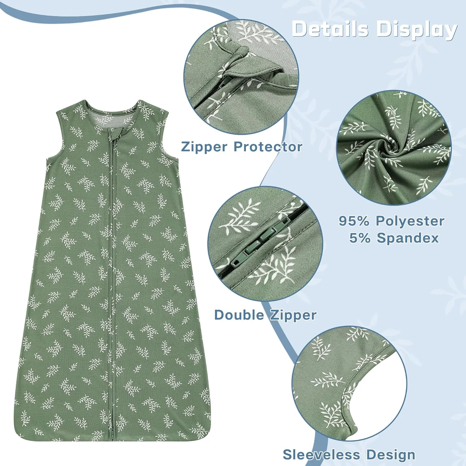 DaysU Baby Sleep Sack 6-12 Months Stretchy, Baby Boy Wearable Blanket 2-Way Zipper TOG 0.5, Breathable Lightweight Baby Sleeping Bag 2 Pack, Jungle & Leaf, Medium