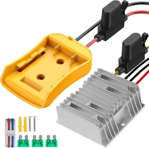 DC Power Adapter, Dual Fuse 18V to 12V Step Down Voltage Converter, Buck Converter Regulator with Low Voltage Protection Fuse & Wire Terminal for Golf Cart Led Strip Light (for DT)