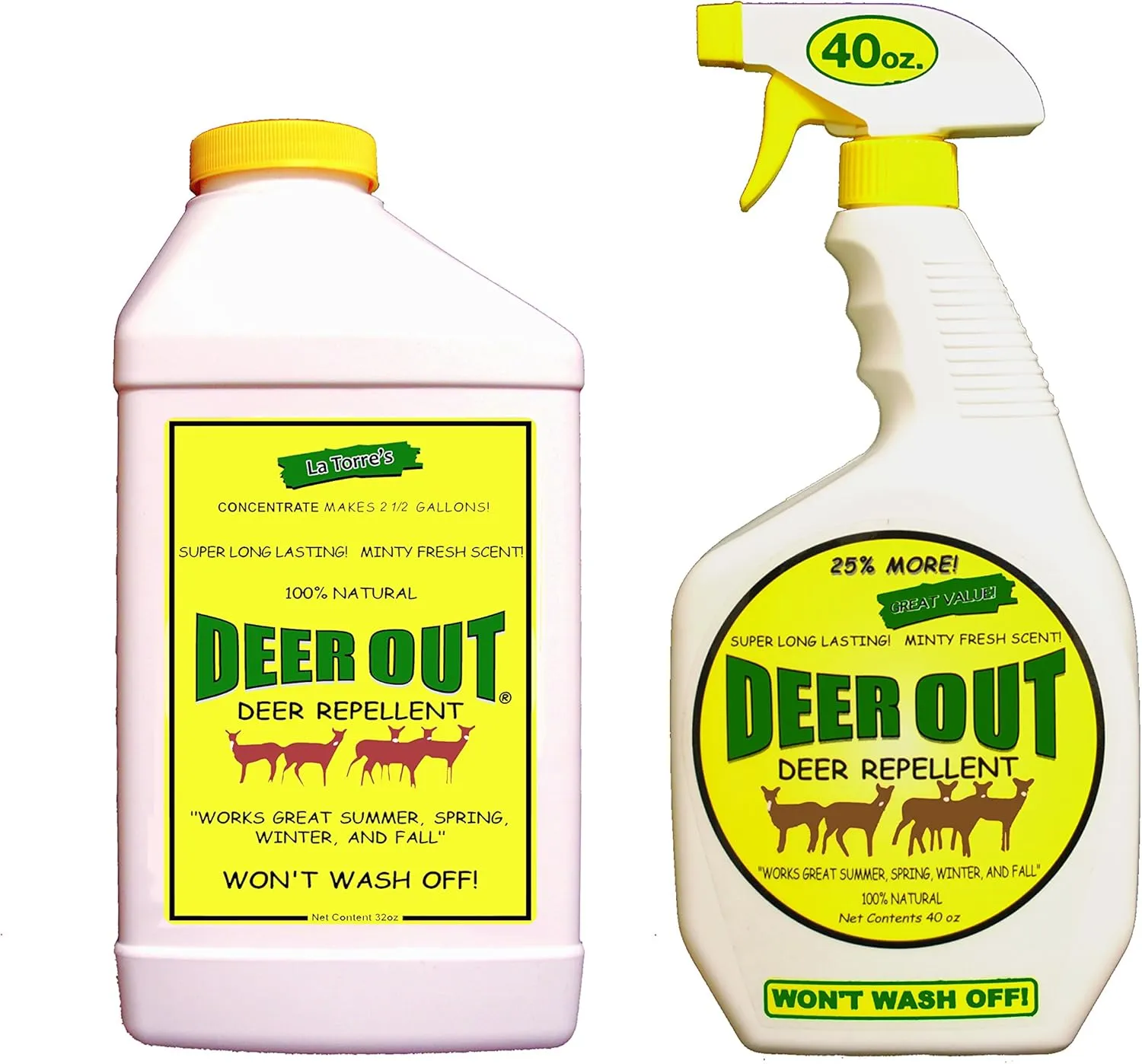 Deer Out Deer Repellent - Starter Combo Kit: 40oz Ready to Use Spray & 32oz Concentrate