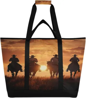 Desert Troops Cowboy Under Sunset Reusable Insulated Lunchbox Cooler Bag, Leakproof Kitchen Grocery Bag Collapsible Portable Cooler Tote Bag for Picnic, Camping, Office, Travel