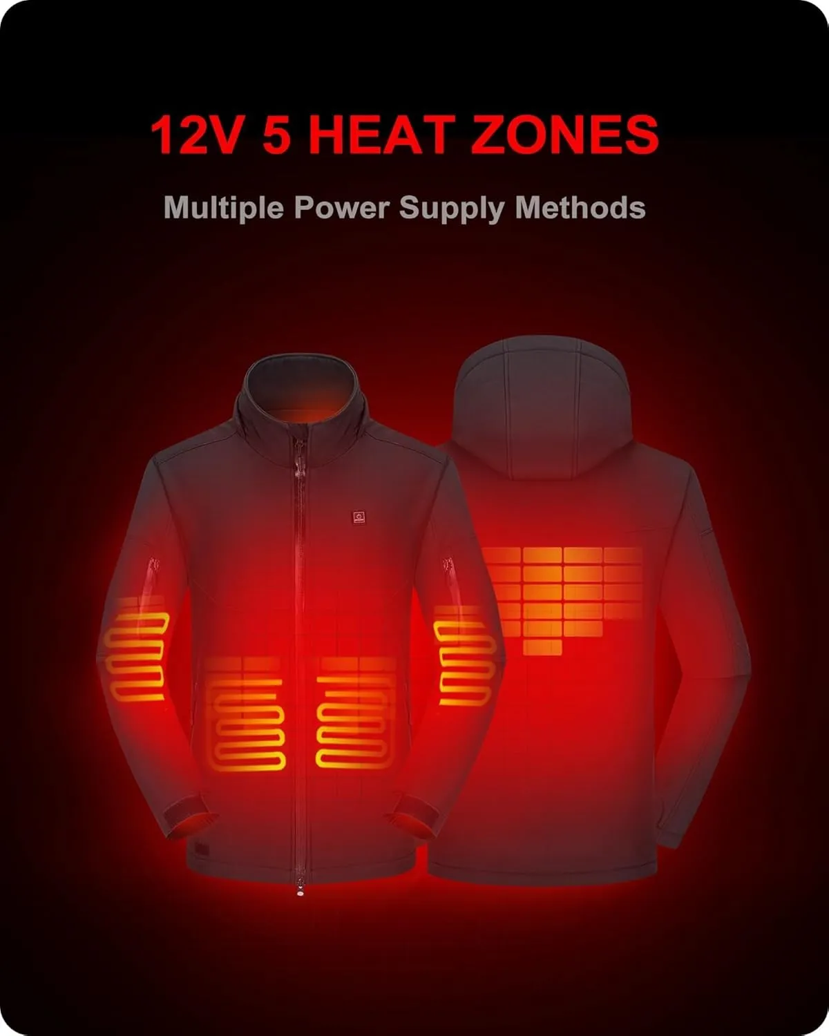 DEWBU Soft Shell Heated Jacket for Men with 12V Battery Pack and Detachable Hood Outdoor Electric Heating Coat