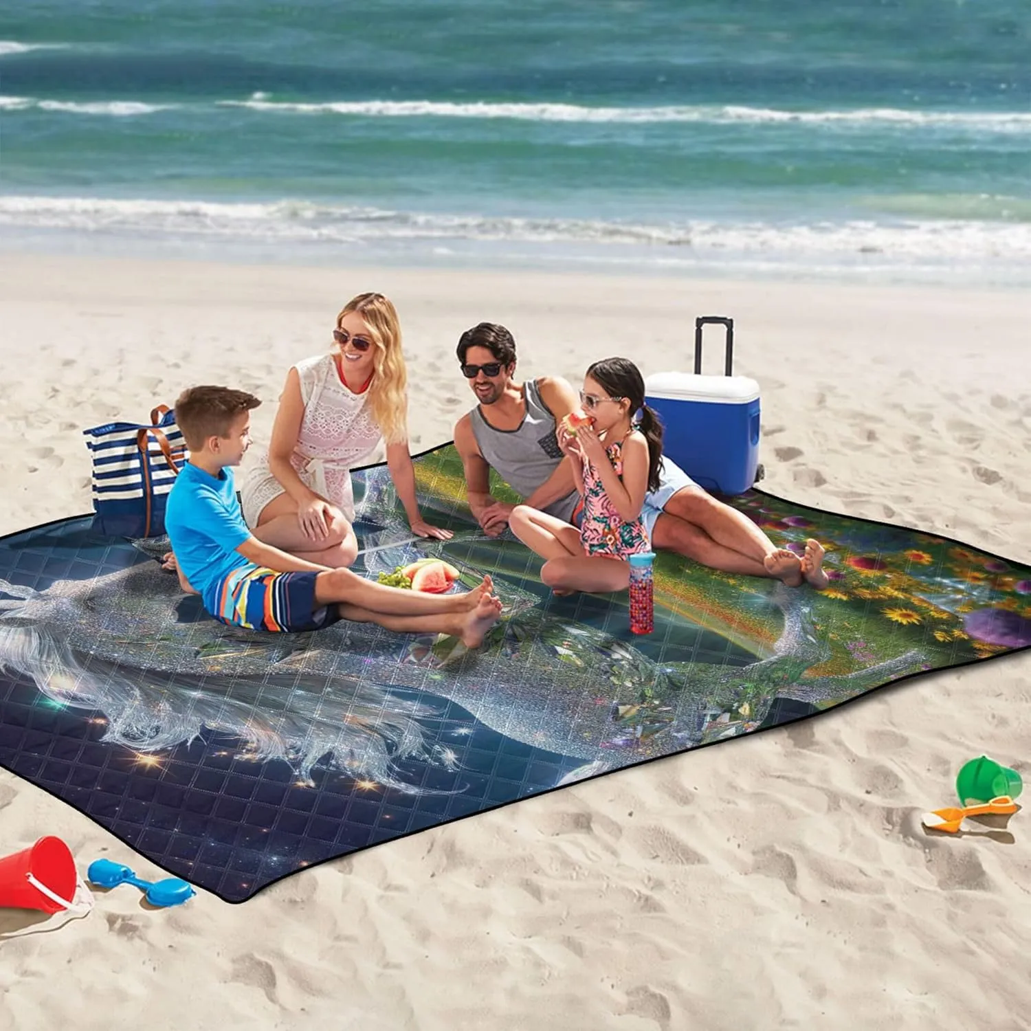 Diamond Unicorn Picnic Accessories Foldable Sand Blankets for Beach Sandproof Floral Outdoor Camping Mat 80" x 60"