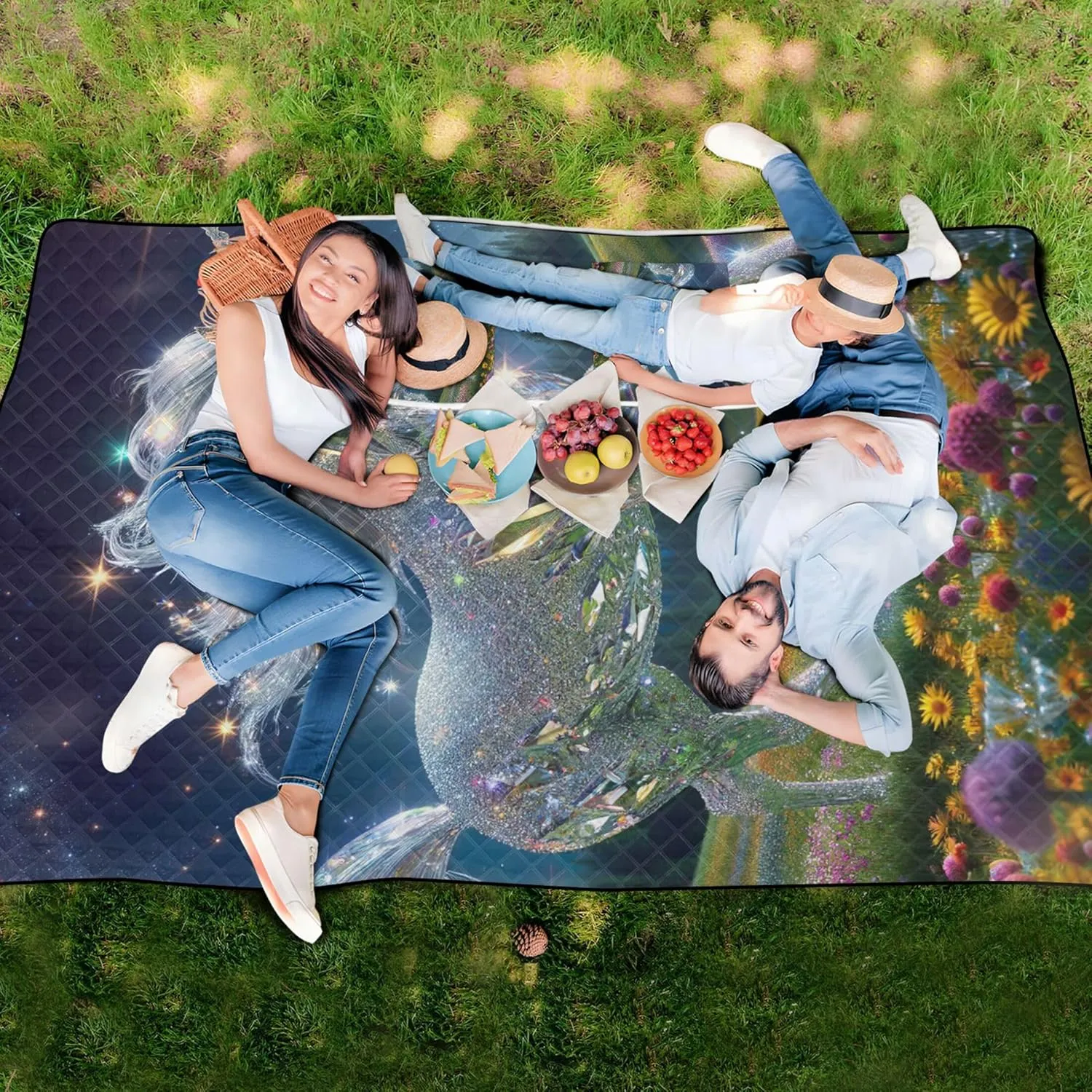Diamond Unicorn Picnic Accessories Foldable Sand Blankets for Beach Sandproof Floral Outdoor Camping Mat 80" x 60"