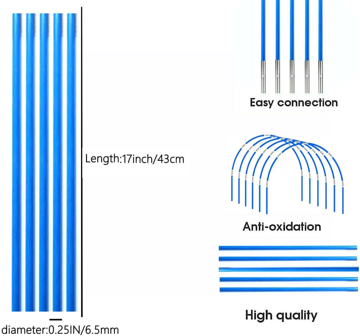 DIY 17 in, 36 Packs， Long Approximately 52ft, Diameter - 6.5mm Tent Pole, Replacement, Plant Grow Tunnel ，Telescopic Rod，Suitable for All Kinds of Outdoor Camping Tent