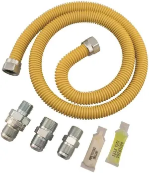 Dormont SafetyShield with SmartSense Stainless Steel Standard Gas Connector Kit w/Bag, 5/8" OD x 1/2" ID x 36" L, No-Neck Design, 1/2" MIP x 3/4" MIP x 1/2" MIP Excess Flow Valve & Thermal Shutoff