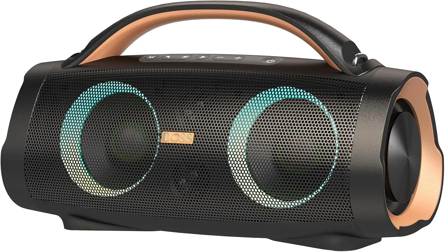 DOSS Extreme Boom  Loud Bluetooth Speaker with 100W Stereo Sound, Extra Bass, 20H Playtime, Party-Sync Led Lights, Built-in Power Bank, IPX6 Waterproof Outdoor Speaker for Camping, Travel-Copper Gold
