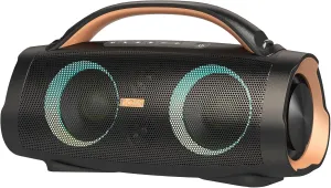 DOSS Extreme Boom  Loud Bluetooth Speaker with 100W Stereo Sound, Extra Bass, 20H Playtime, Party-Sync Led Lights, Built-in Power Bank, IPX6 Waterproof Outdoor Speaker for Camping, Travel-Copper Gold