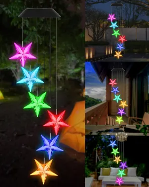 DOUBLEZHE Solar Wind Chimes for Outside, Color Changing Star Wind Chimes, Birthday Gifts for Women Mom Grandma, Waterproof Outdoor LED Decoration Mobile Light for Garden Patio Yard Party Window Decor