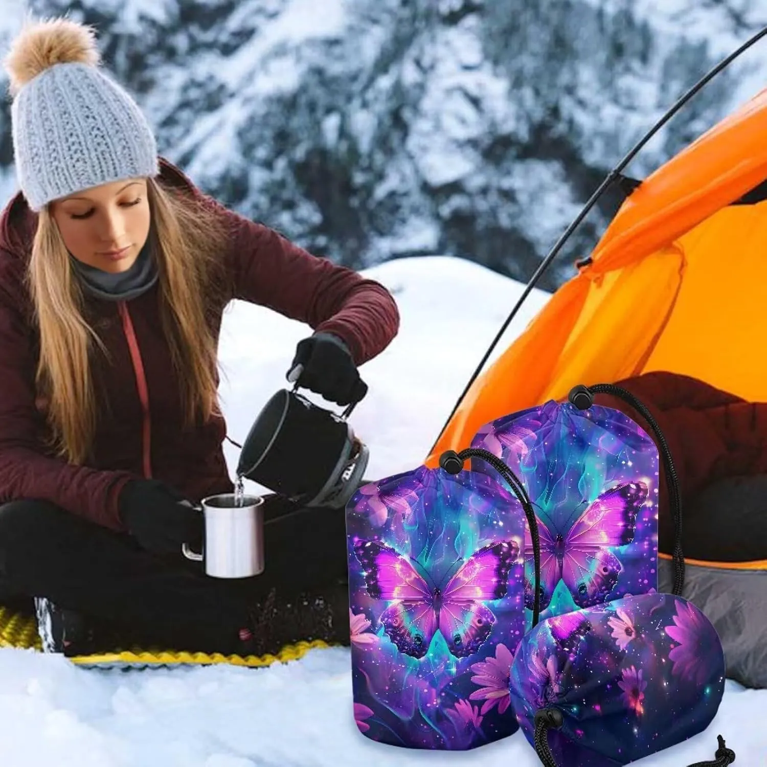 Drawstring Bags Stuff Sack Set 3 Camping Gear Sleeping Bag Stuff Sack for Travel Campsites Trekking