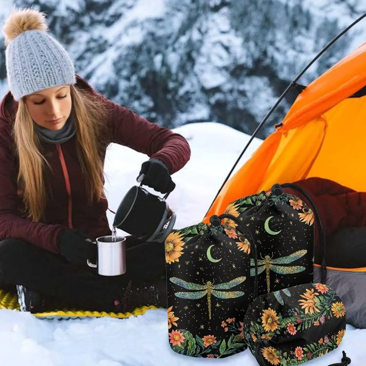Drawstring Bags Stuff Sack Set 3 Camping Gear Sleeping Bag Stuff Sack for Travel Campsites Trekking