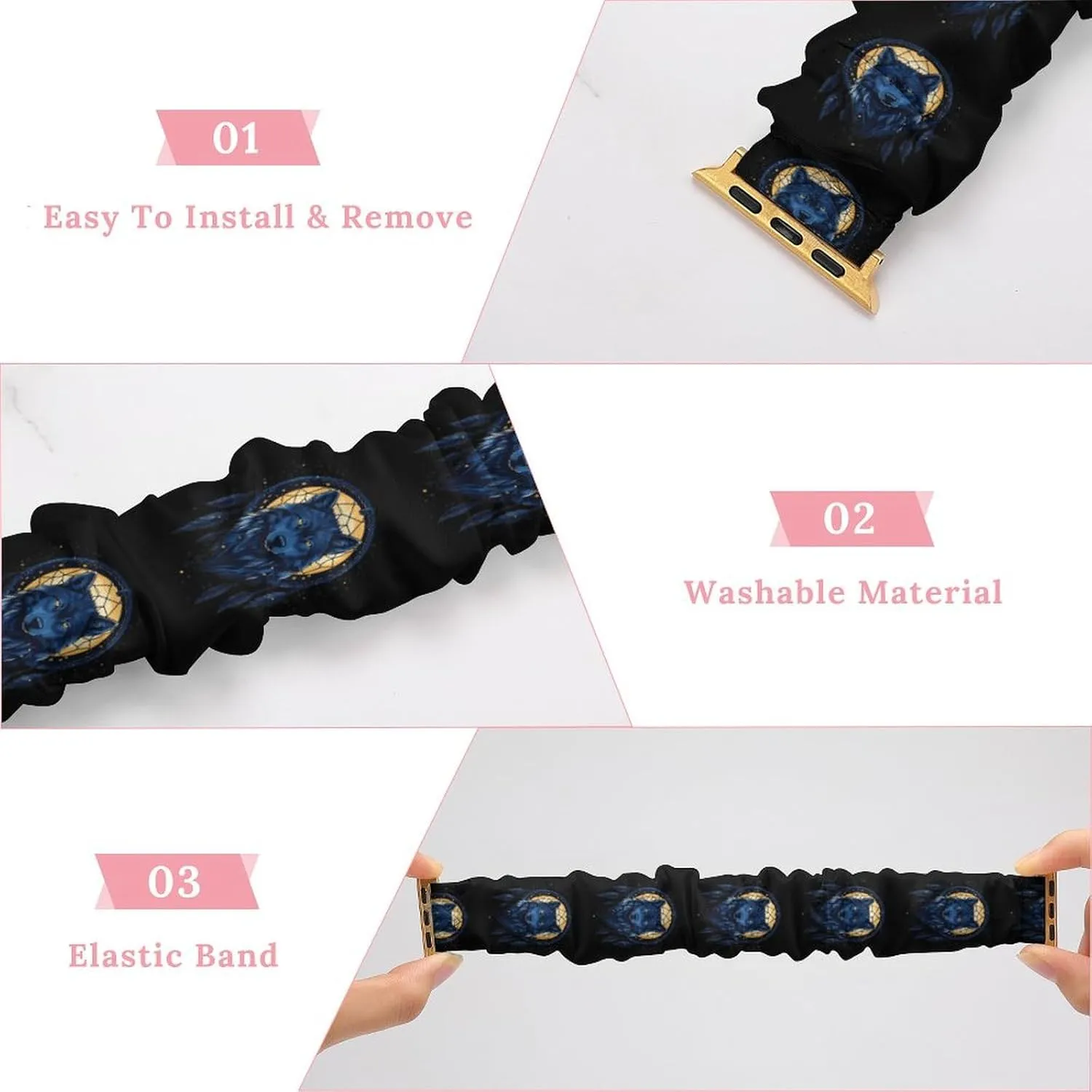 Dream-catcher Wolf Fashion Watch Strap Scrunchies Wristbands Compatible With IWatch Series