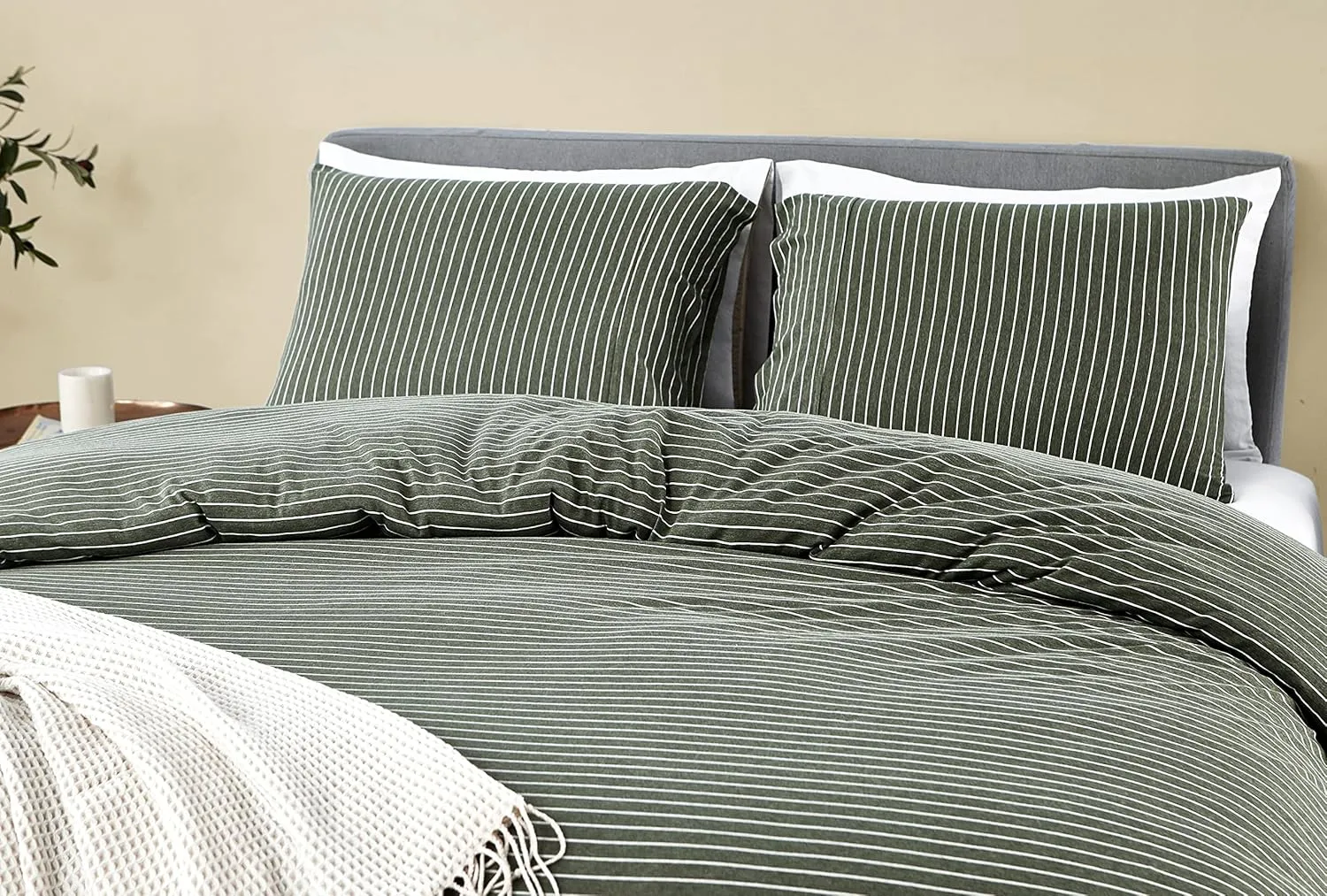 Dream Sunset 100% Cotton Jersey Knit Duvet Cover Set, Twin Size/Twin XL, Green White, Breathable and Super Soft touch, Skin Friendly Like T-Shirt , Zipper Closure ,1 Duvet Cover   1 Pillow case