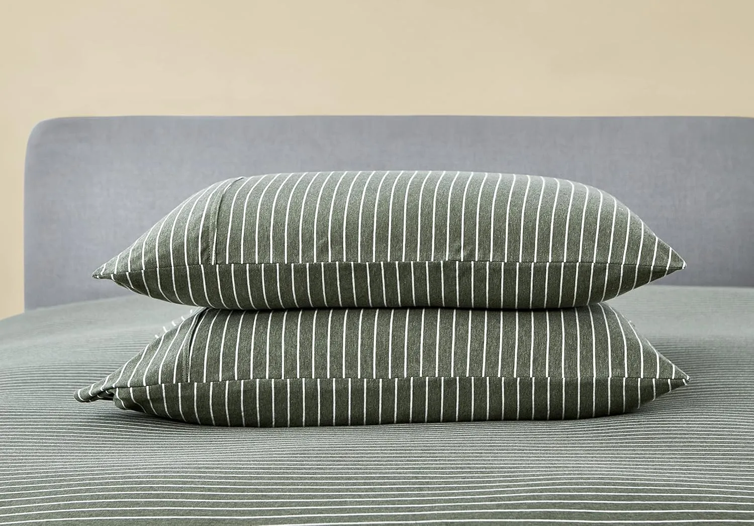 Dream Sunset 100% Cotton Jersey Knit Duvet Cover Set, Twin Size/Twin XL, Green White, Breathable and Super Soft touch, Skin Friendly Like T-Shirt , Zipper Closure ,1 Duvet Cover   1 Pillow case