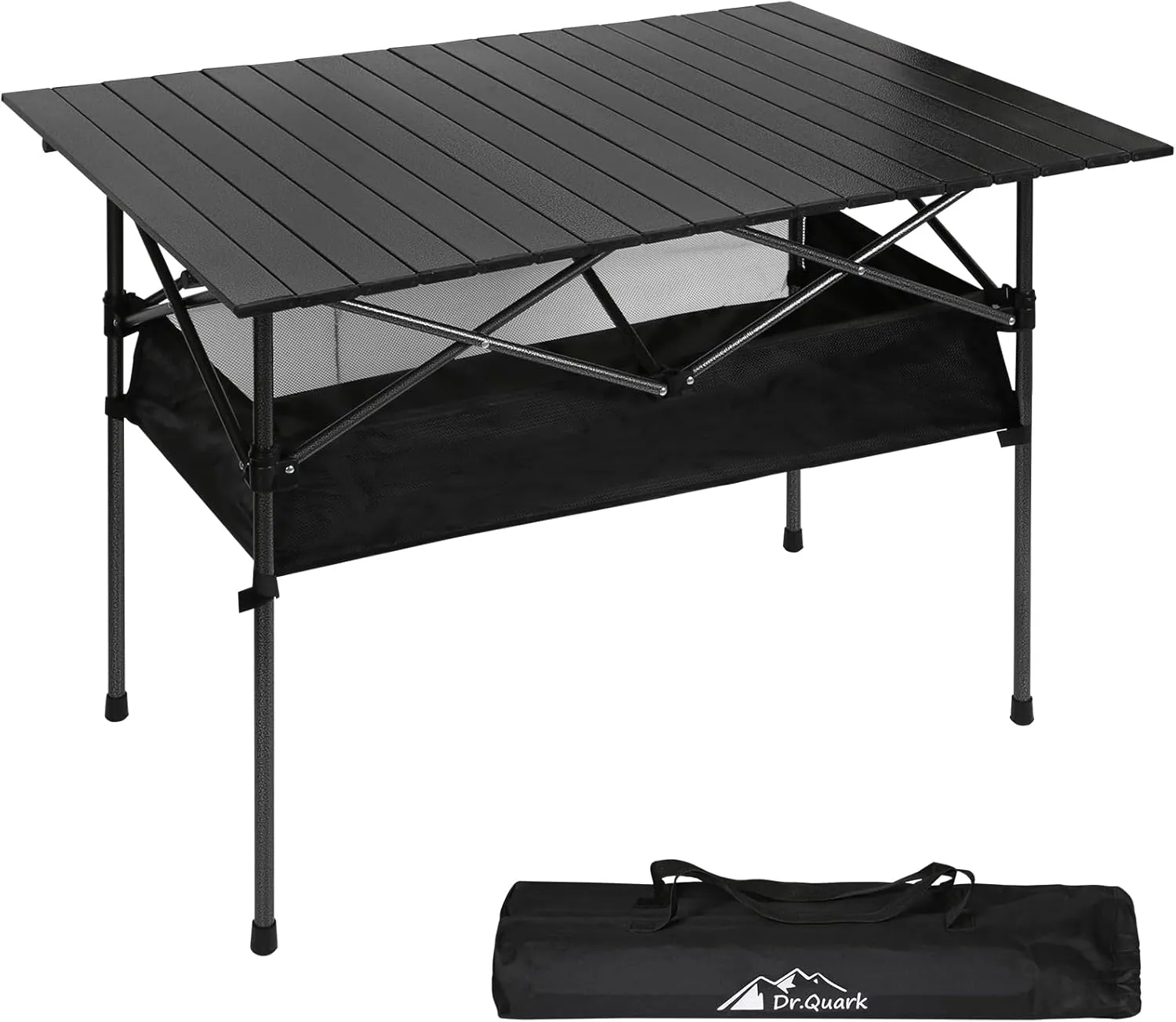 Dr.Quark Camping Table 41.4''x 28.4'' Ultra Compact Aluminum Folding Table With Large Storage Roll Up Portable 4-6 Person Foldable Camp Table and Carry Bag