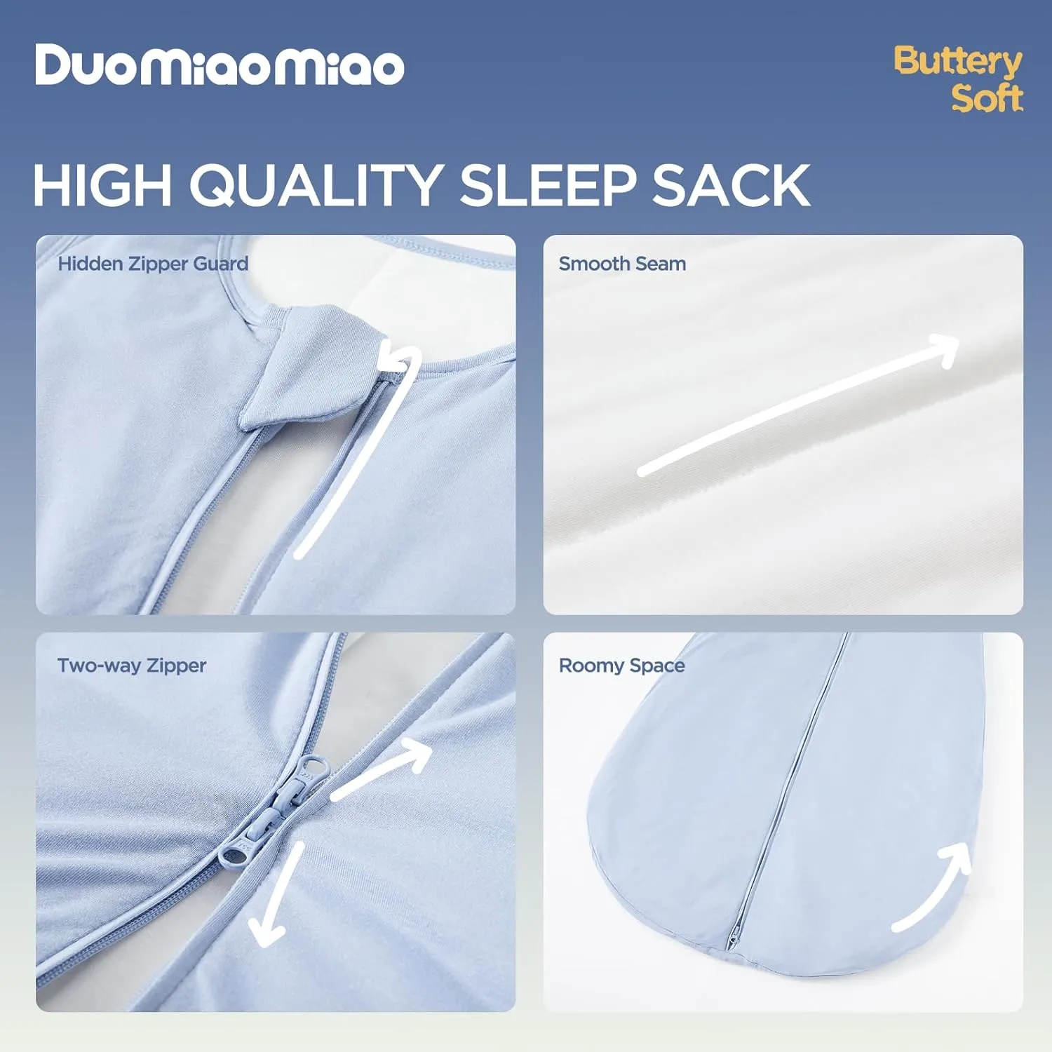 Duomiaomiao Buttery Soft Rayon Made from Bamboo Baby Sleep Sack 18-36 Months 1.0 TOG, Premium Baby Sleeping Bag 2-Way Zipper for Babies