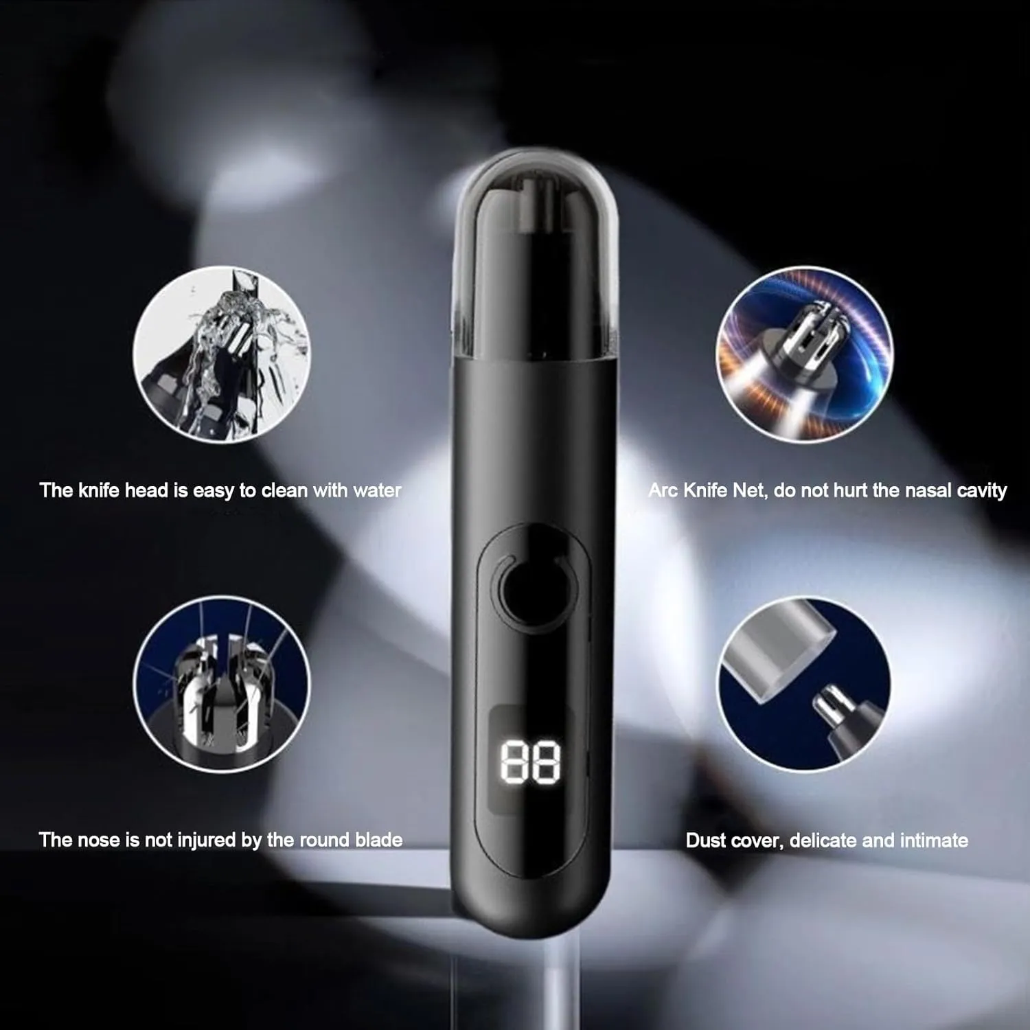 Ear and Nose Hair Trimmer Suitable for Men and Women, with LED Display Screen, USB Rechargeable, 2024 Professional Painless Eyebrow, Facial and Nose Hair Trimmer, (Round Bottom)