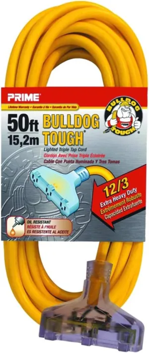 Eastman 50 Feet Heavy Duty Waterproof Extension Cord with Indicator Light, Triple Tap, Electrical 3-Prong Wire, 60990