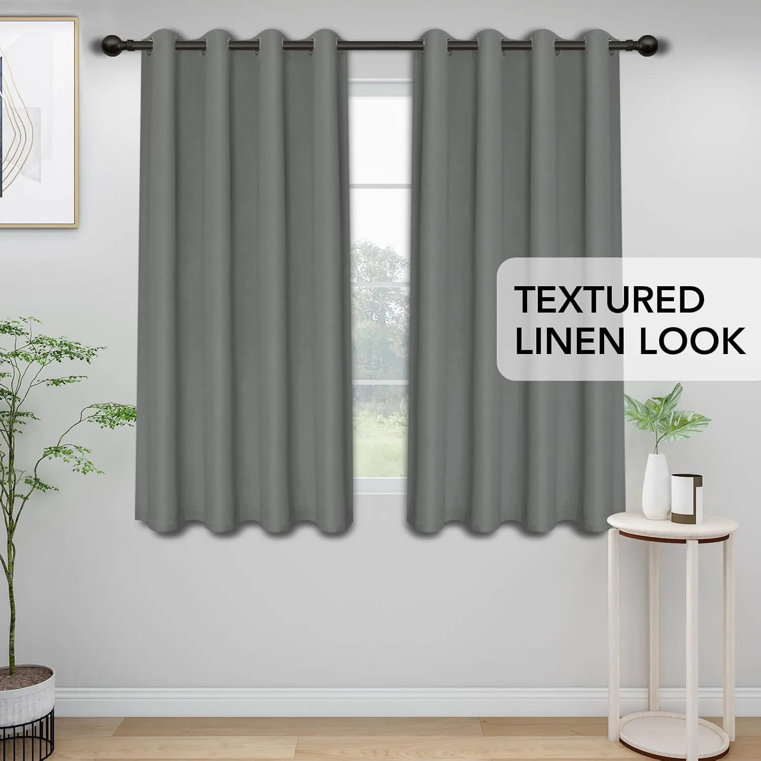 Easy-Going Linen Look Blackout Curtain 84 Inch Length Grommet Window Curtain Drapes for Bedroom, Living Room Thermal Insulated Room Darkening (Set of 2 Panels, Gray)