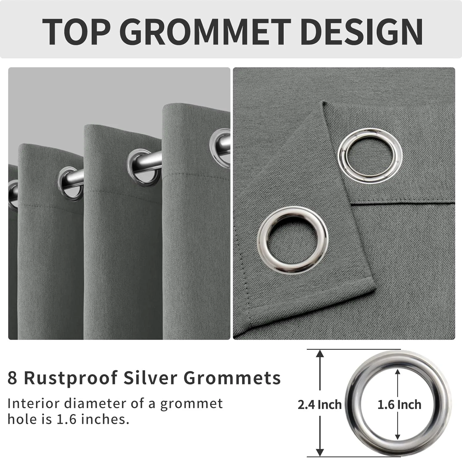 Easy-Going Linen Look Blackout Curtain 84 Inch Length Grommet Window Curtain Drapes for Bedroom, Living Room Thermal Insulated Room Darkening (Set of 2 Panels, Gray)