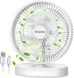 EasyAcc 11 Inch Large Desk Fan, USB Fan Air Circulator Fan Ultra Quiet 24 dB, IP67 waterproof, 5 Speeds, Timer, Energy Saving Table Fan, Adjustable Angle for Home, Office, Bedroom（USB - Powered）