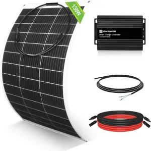 ECO-WORTHY 130W Flexible Solar Panel Kit for Golf Cart,520wh/day Generation, Charge While Driving, Extend Battery Life,Go Further：1pc 130W Solar Panel 48V/60V/72V MPPT Boost Charge Controller