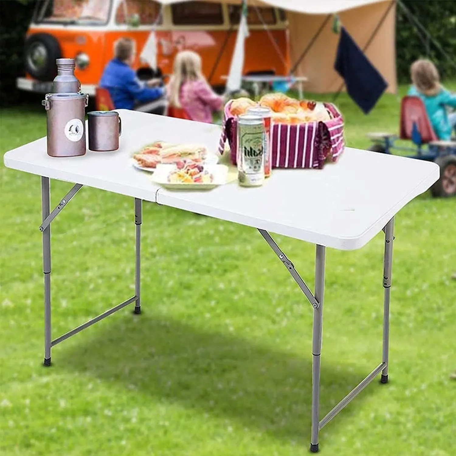 Edtian Folding Table, 4ft Small, Portable & Foldable for Indoor & Outdoor Use, Sturdy, Compact Card Table for Camping, Crafting, White