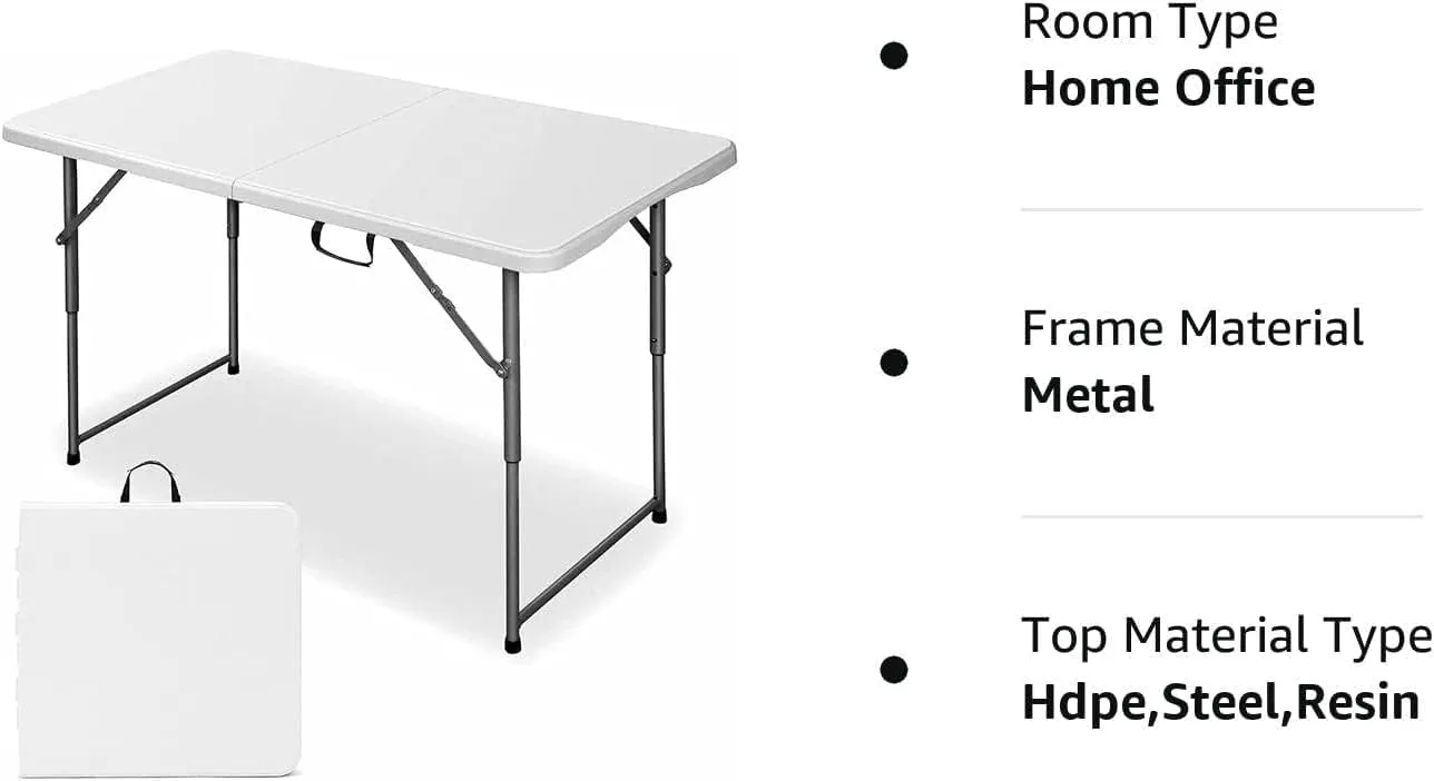 Edtian Folding Table, 4ft Small, Portable & Foldable for Indoor & Outdoor Use, Sturdy, Compact Card Table for Camping, Crafting, White