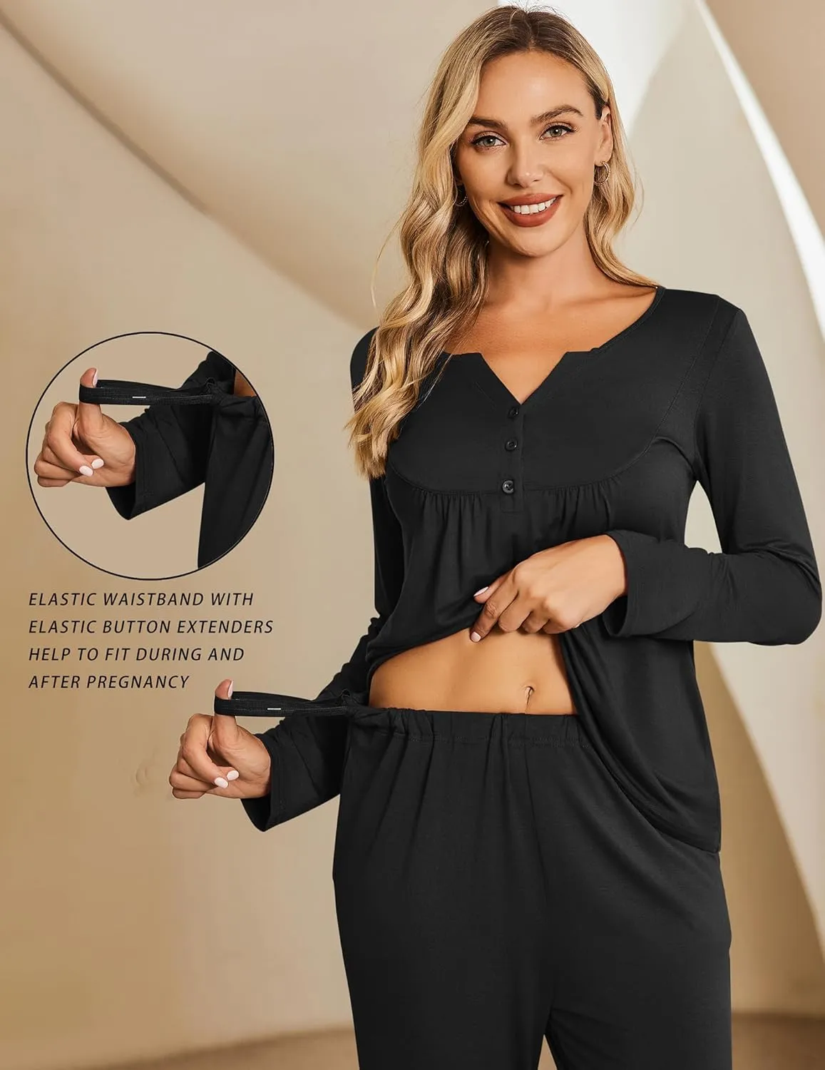 Ekouaer Maternity Nursing Pajama Sets Labor Delivery Pjs Long Sleeve Breastfeeding Pajamas Pregnancy Sleepwear Set