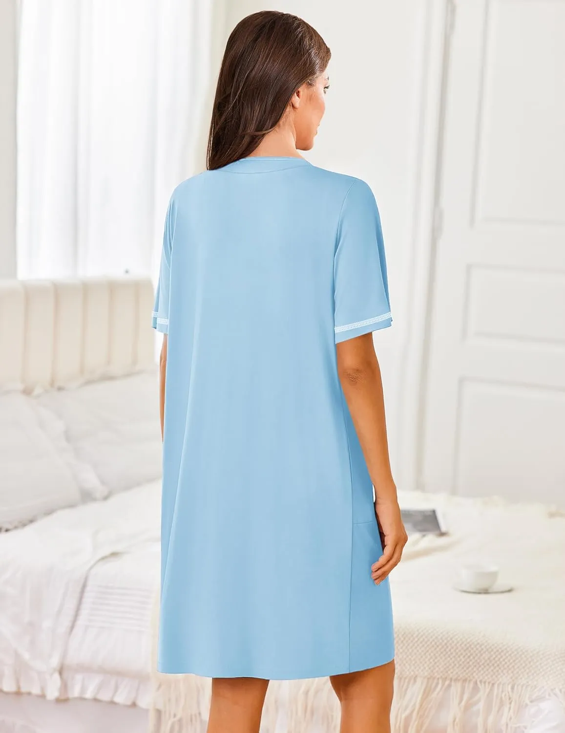 Ekouaer Women Zipper Robes Short Sleeves Housecoat Lightweight Bathrobes Zip Up Robe Casual Nightgown with Pockets S-2XL