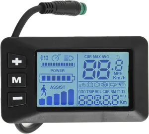 Electric Bike LCD Display GD01 Waterproof 5 Pin Screen 24V/36V/48V Compatible Multi-Function Monitor with Headlight Control for E-Bicycle