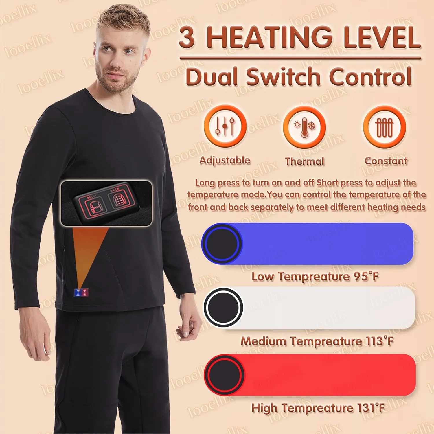 Electric Heating Shirts, Men Women Fleece Liner Thermal Underwears Tops with Dual Switch for Indoor Outdoor