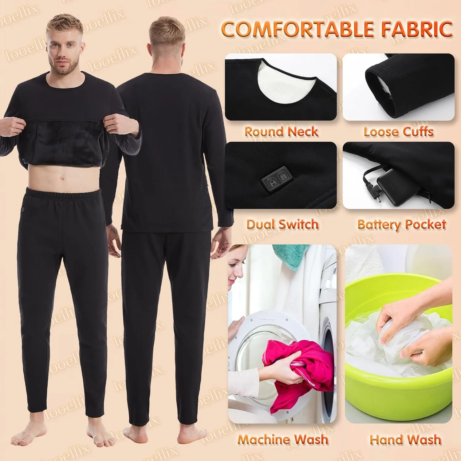 Electric Heating Shirts, Men Women Fleece Liner Thermal Underwears Tops with Dual Switch for Indoor Outdoor