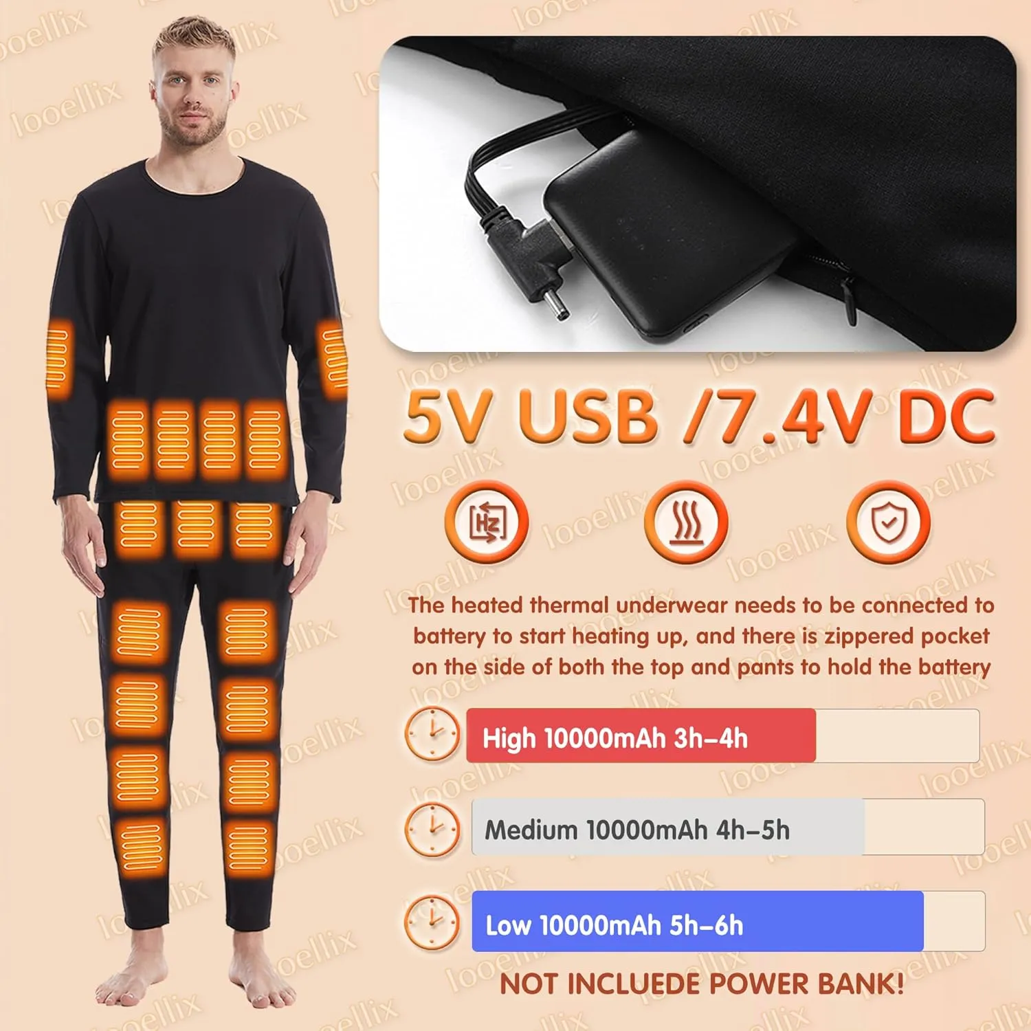 Electric Heating Shirts, Men Women Fleece Liner Thermal Underwears Tops with Dual Switch for Indoor Outdoor