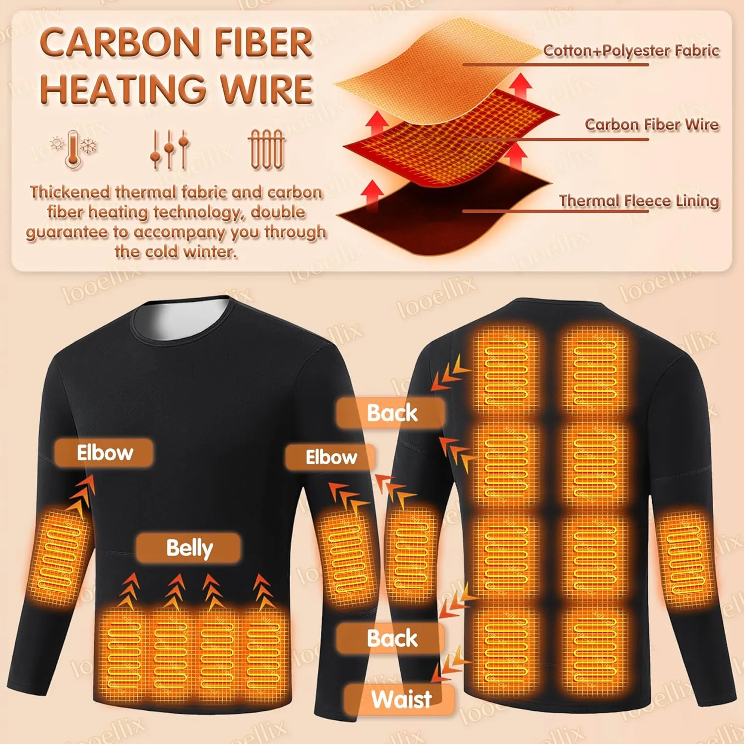 Electric Heating Shirts, Men Women Fleece Liner Thermal Underwears Tops with Dual Switch for Indoor Outdoor