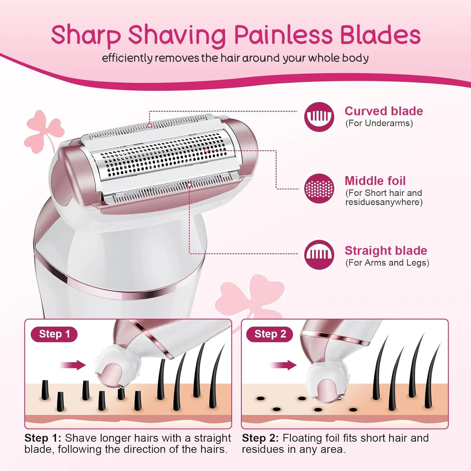 Electric Shaver for Women, Gifts for Women, Electric Razor for Womens, Rechargeable Wet Dry Lady Hair Remover,IPX7 Waterproof,Shaver for Legs (Rose Gold)