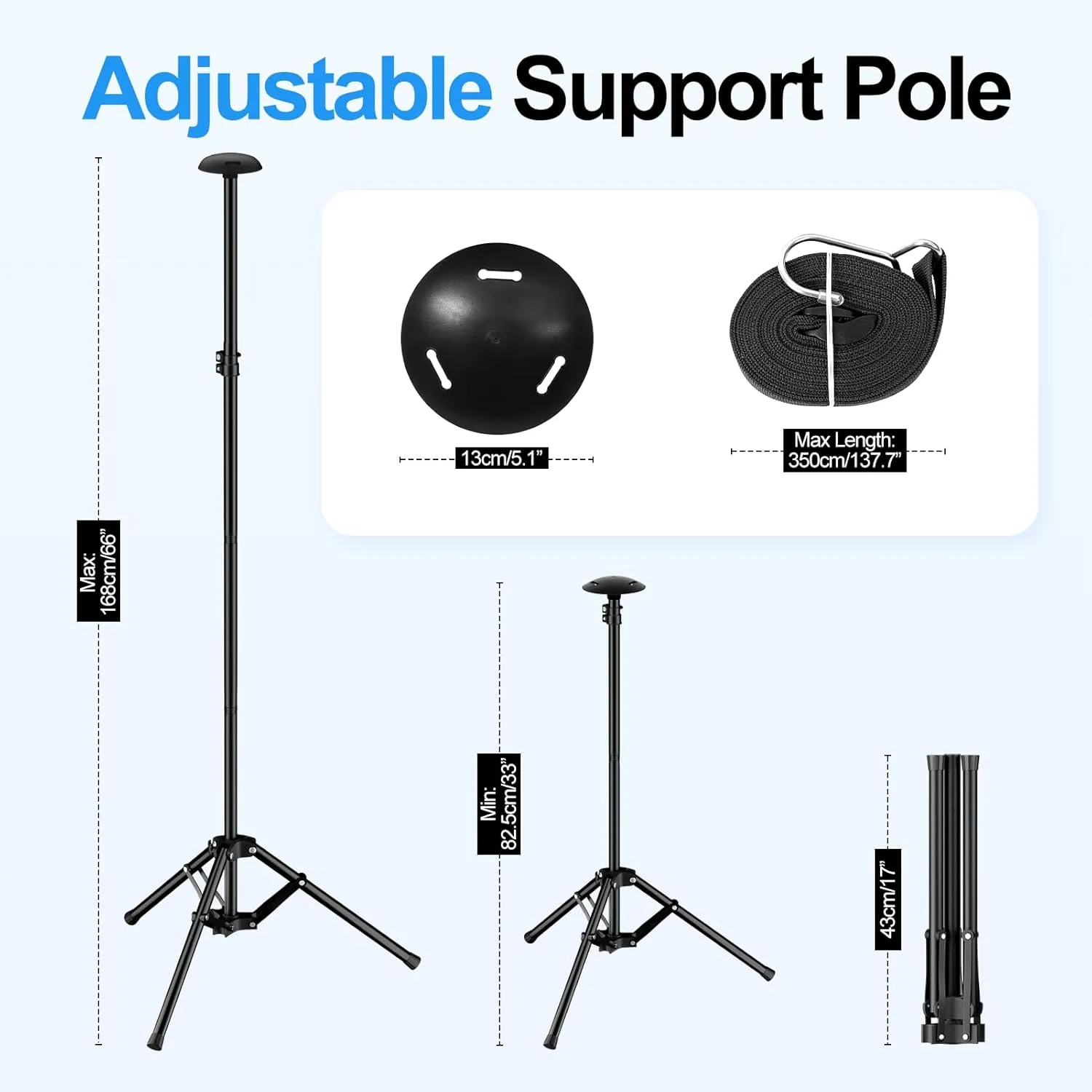 EMART Boat Cover Support Poles System with Metal Tripod Base, Adjustable Pontoon Boat Cover Support Poles with 3 Straps, Storage Bag, to Weatherproof The Canoe, Kayaks, Fishing Boat
